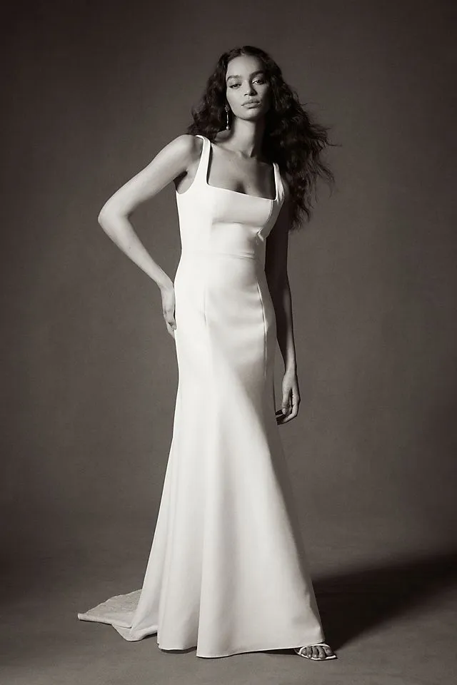 Jenny by Jenny Yoo Portia Crepe Wedding Dress with Square and Flare Neckline , ivory