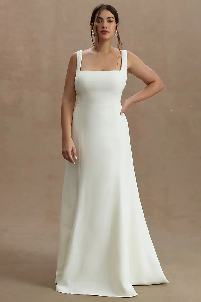 Jenny by Jenny Yoo Portia Crepe Wedding Dress with Square and Flare Neckline , ivory