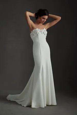 Jenny by Jenny Yoo Willow Strapless Floral Sheath Wedding Dress ivory