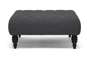 Jeremiah Button-Tufted Dark Gray Linen Modern Tufted Ottoman