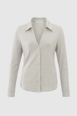 Jersey Blouse with Classic Collar in Dove Grey Melange