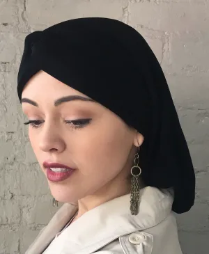 Jersey Lycra Black Classic Snood Turban Renaissance Style Snood Hijab With Twist Headband