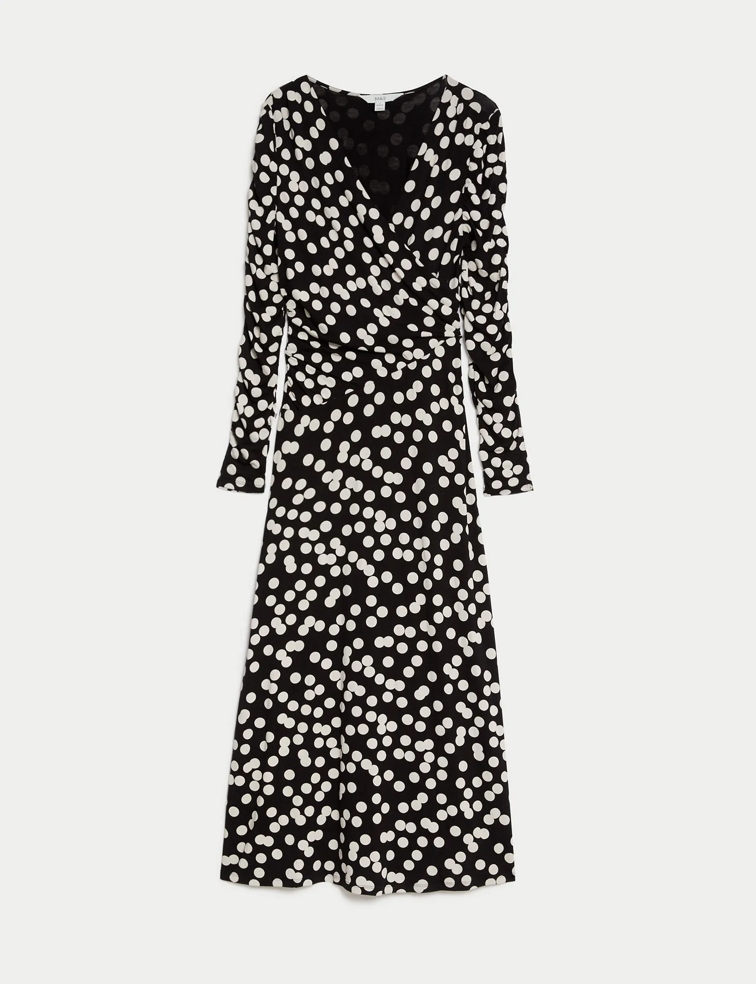 Jersey Polka Dot V-Neck Midi Wrap Dress