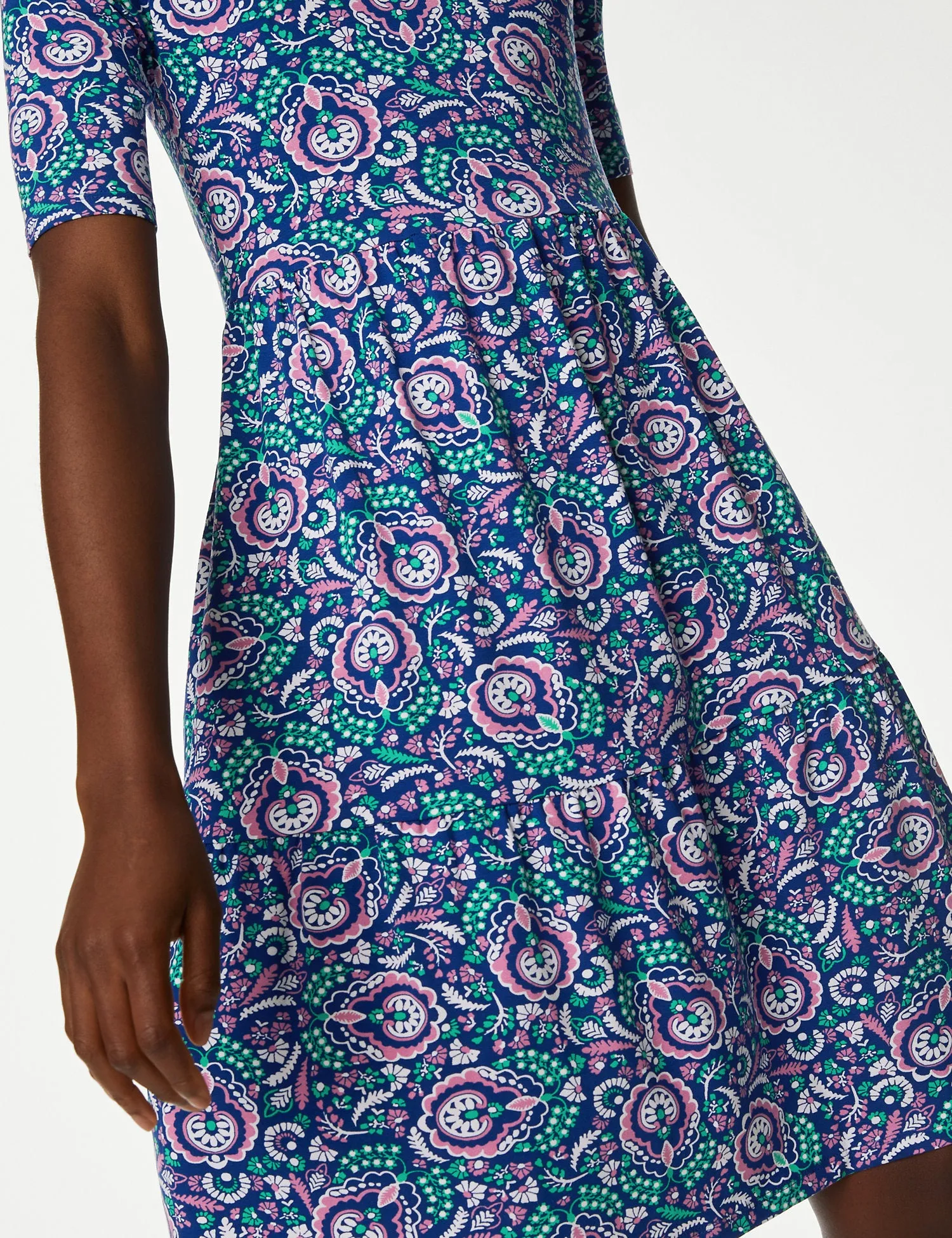 Jersey Printed Knee Length Tiered Dress