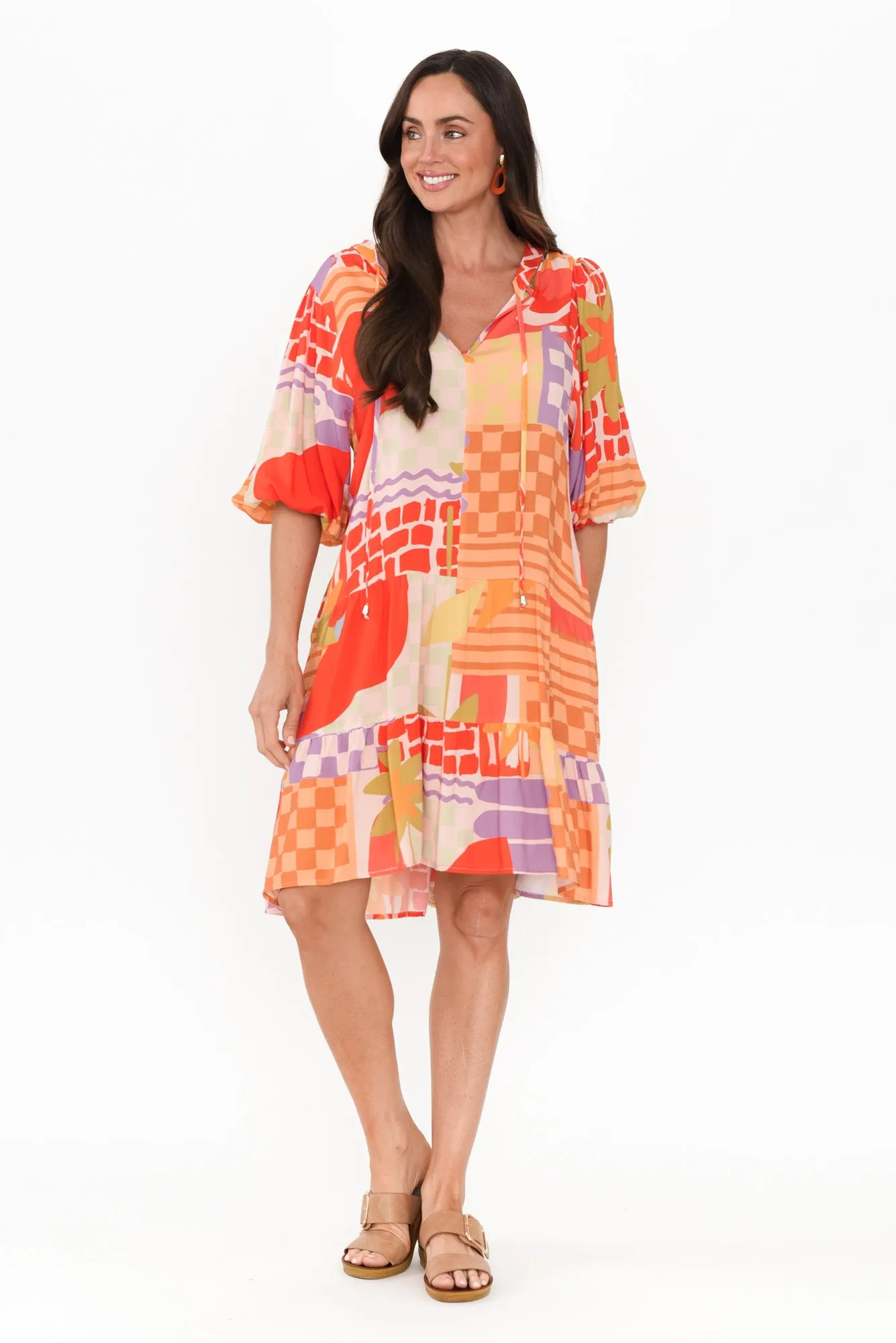 Jesma Red Geo Tie Dress