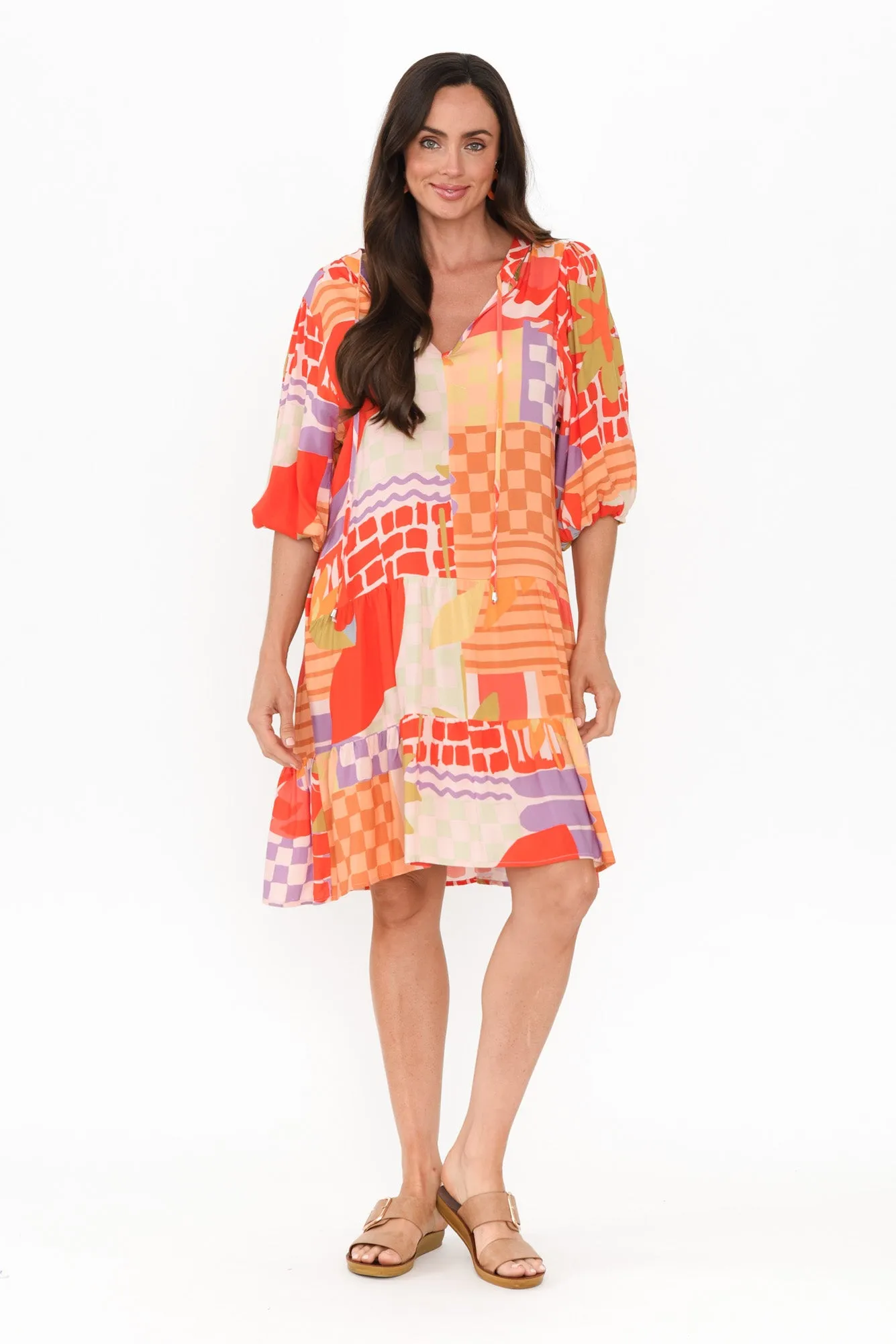 Jesma Red Geo Tie Dress