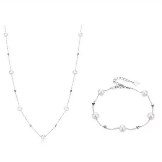 Jessica Pearl Necklace and Bracelet Set in Gold Vermeil or Silver