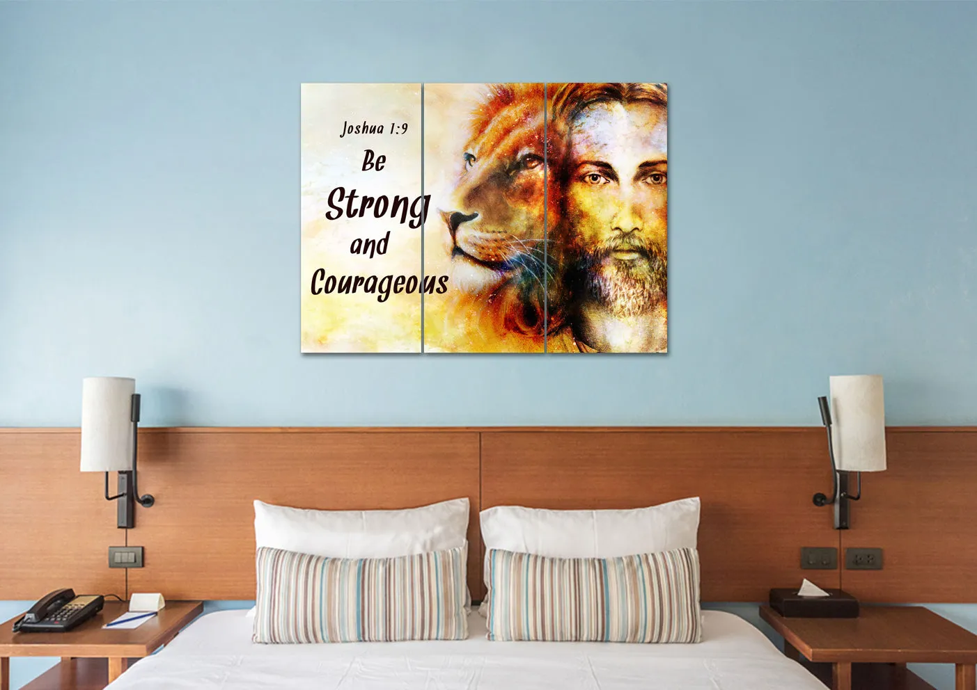 Jesus & Lion Joshua 19 Be Strong And Courageous Wall Art - Christian Canvas Wall Art