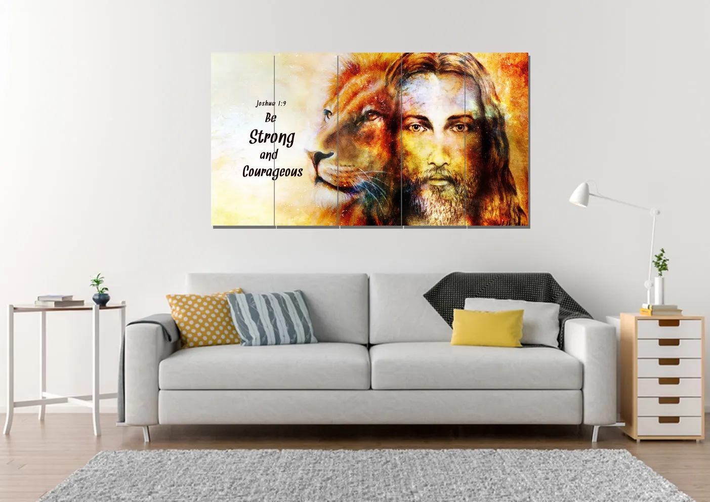 Jesus & Lion Joshua 19 Be Strong And Courageous Wall Art - Christian Canvas Wall Art