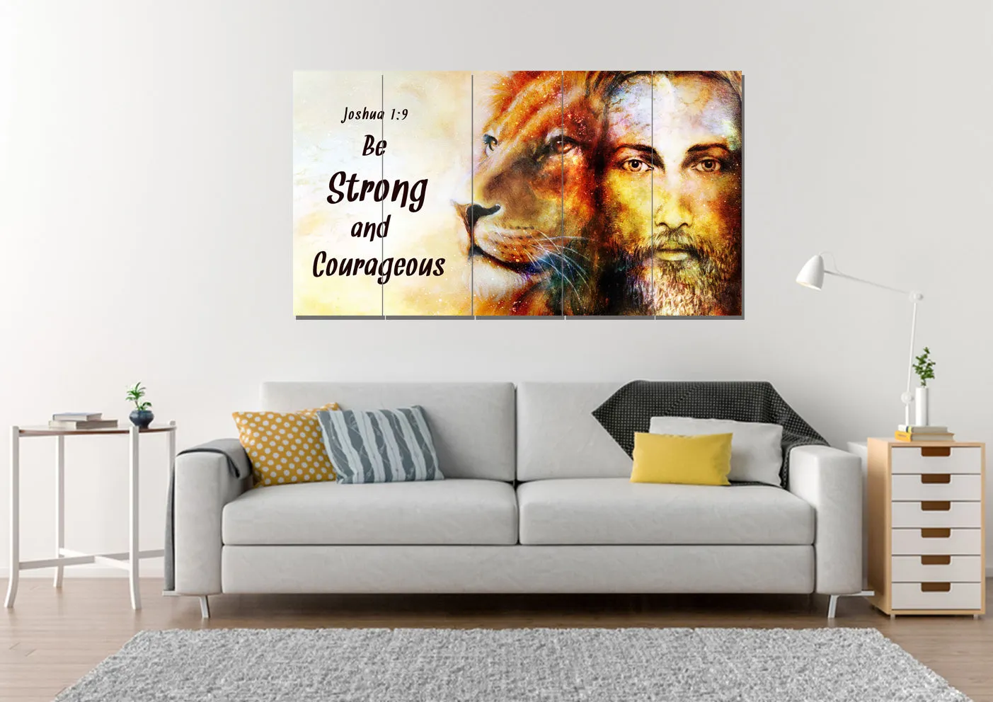 Jesus & Lion Joshua 19 Be Strong And Courageous Wall Art - Christian Canvas Wall Art