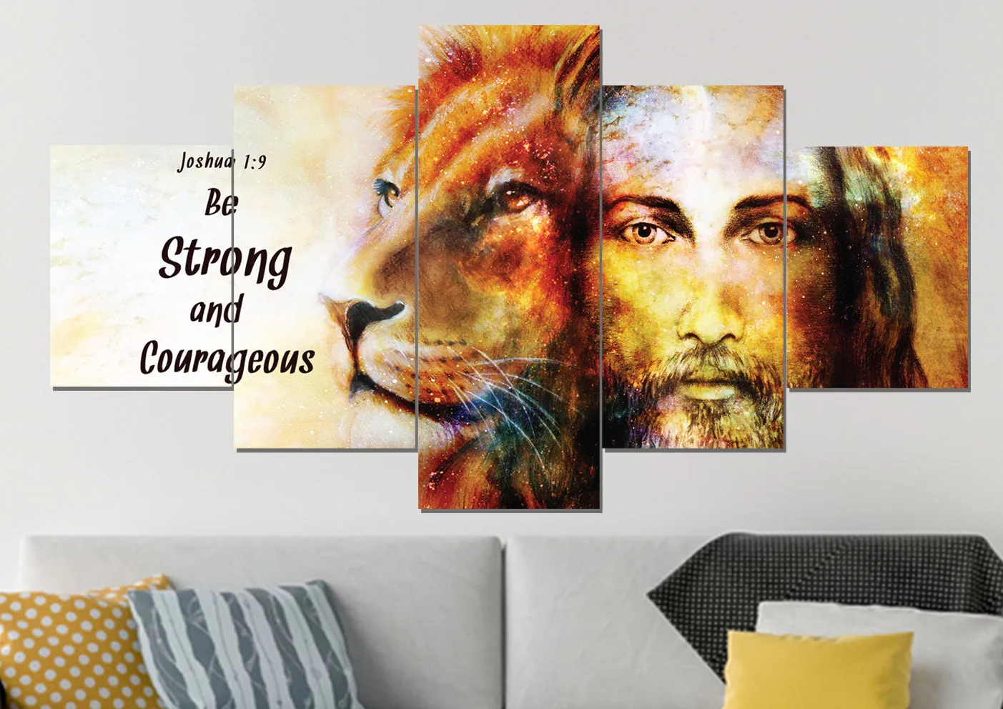 Jesus & Lion Joshua 19 Be Strong And Courageous Wall Art - Christian Canvas Wall Art