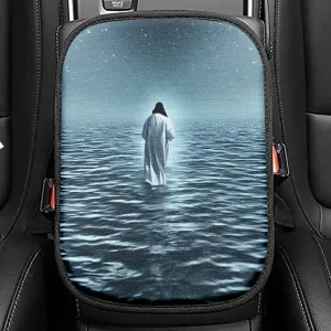 Jesus In The Water Seat Box Cover, Christian Car Center Console Cover, Jesus Interior Car Accessories