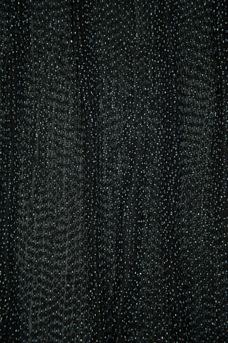 Jet Black Sequins & Beads on Silk Chiffon Fabric