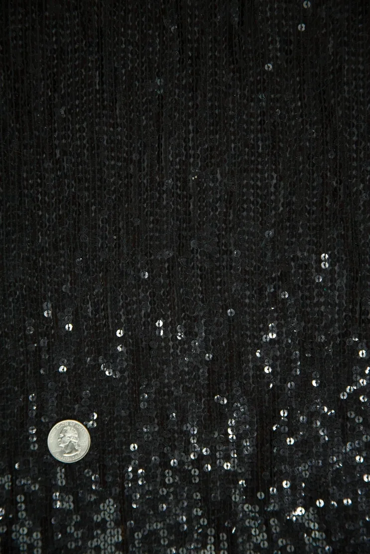 Jet Black Sequins & Beads on Silk Chiffon JEC-132-11 Fabric