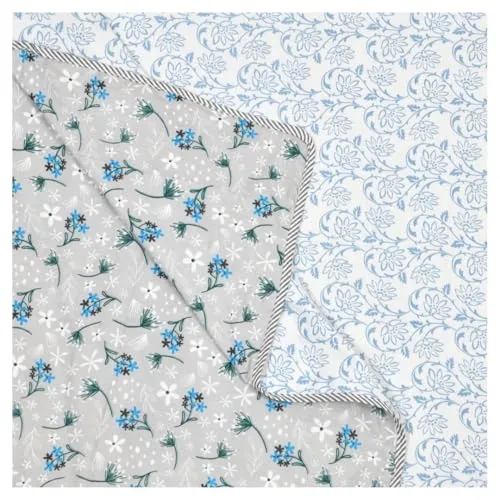 Jewear Beautiful Green & Sky Blue Flower Mixture Printed Cotton Design Blanket/Dohar A Classic Choice for Modern Homes 60/90 Queen Size Quantity 1 Pack of 1pcs.