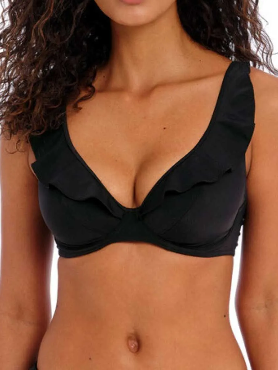 Jewel Cove High Apex Bikini Top - Plain Black