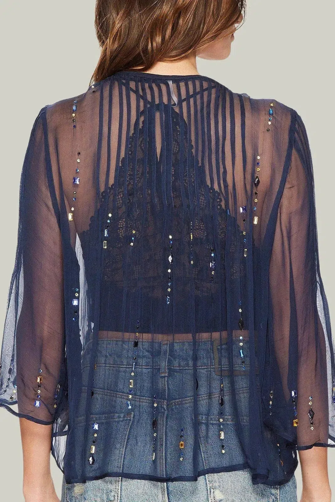 Jewel Embellished Sheer Blouse