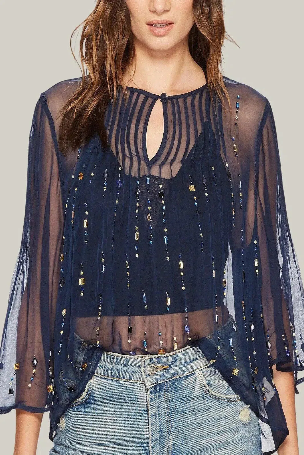 Jewel Embellished Sheer Blouse