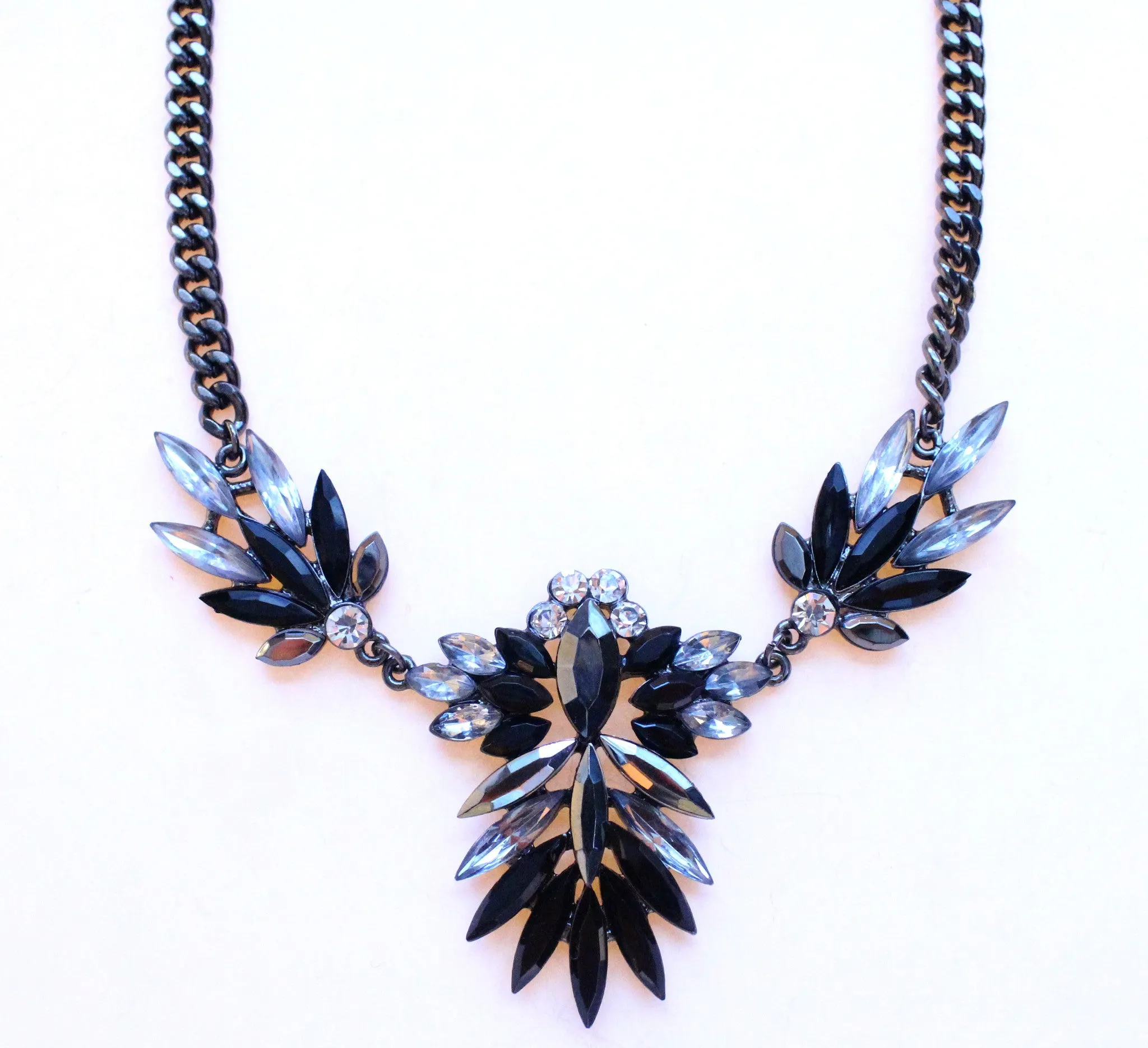 Jeweled Spike Necklace- Black & Crystal