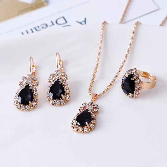 jewelry set Gold Chain Water Drop Crystal Jewelry Set