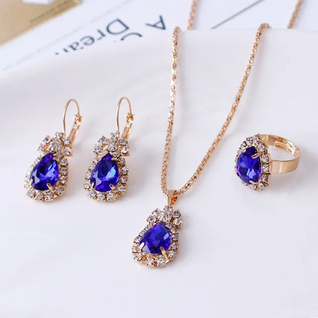 jewelry set Gold Chain Water Drop Crystal Jewelry Set