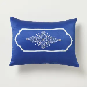 Jharoka Accent Embroidered Rectangular Cushion LAPIS