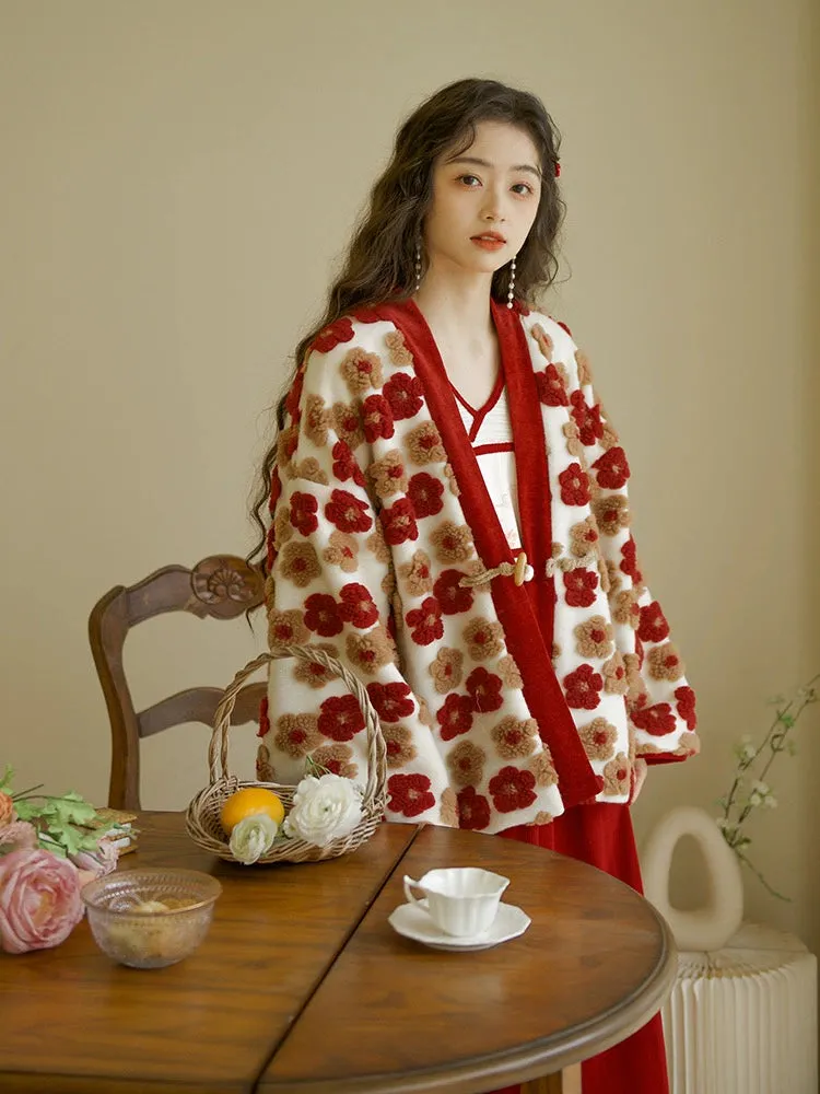 Jian You 间游 Garden Tour Modernized Song Dynasty Floral Sheep Wool Jacket