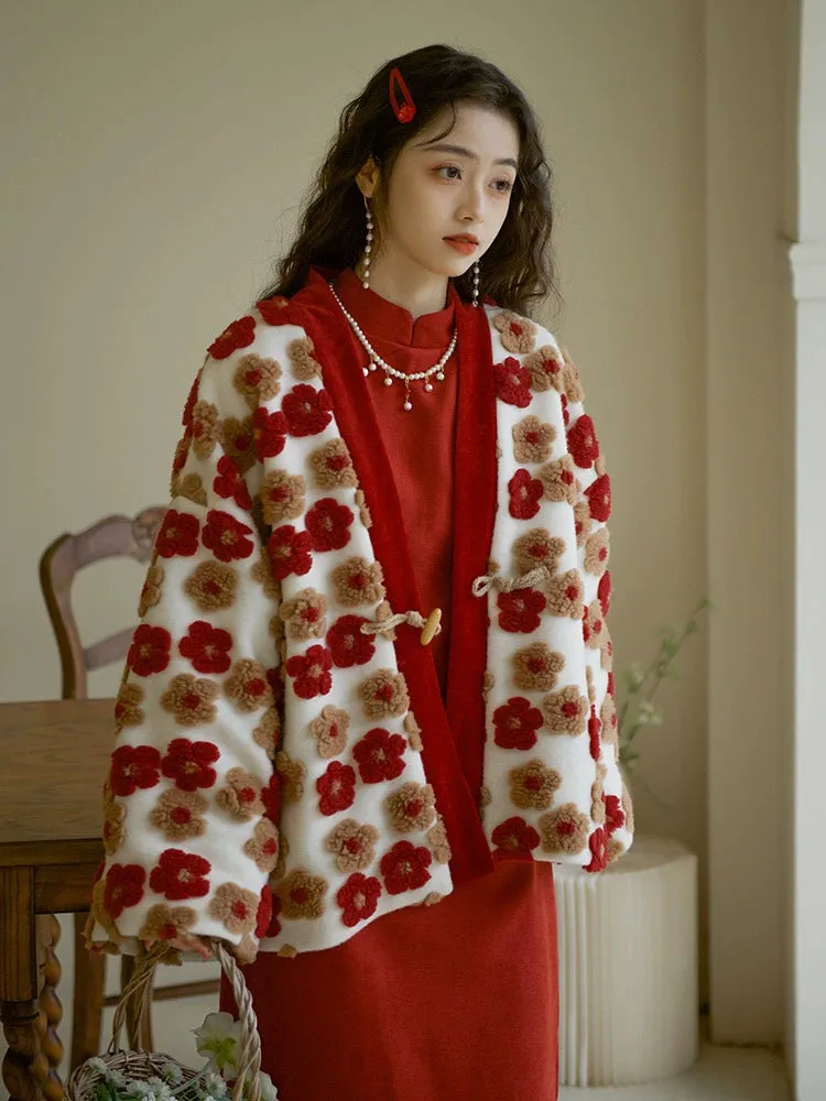 Jian You 间游 Garden Tour Modernized Song Dynasty Floral Sheep Wool Jacket