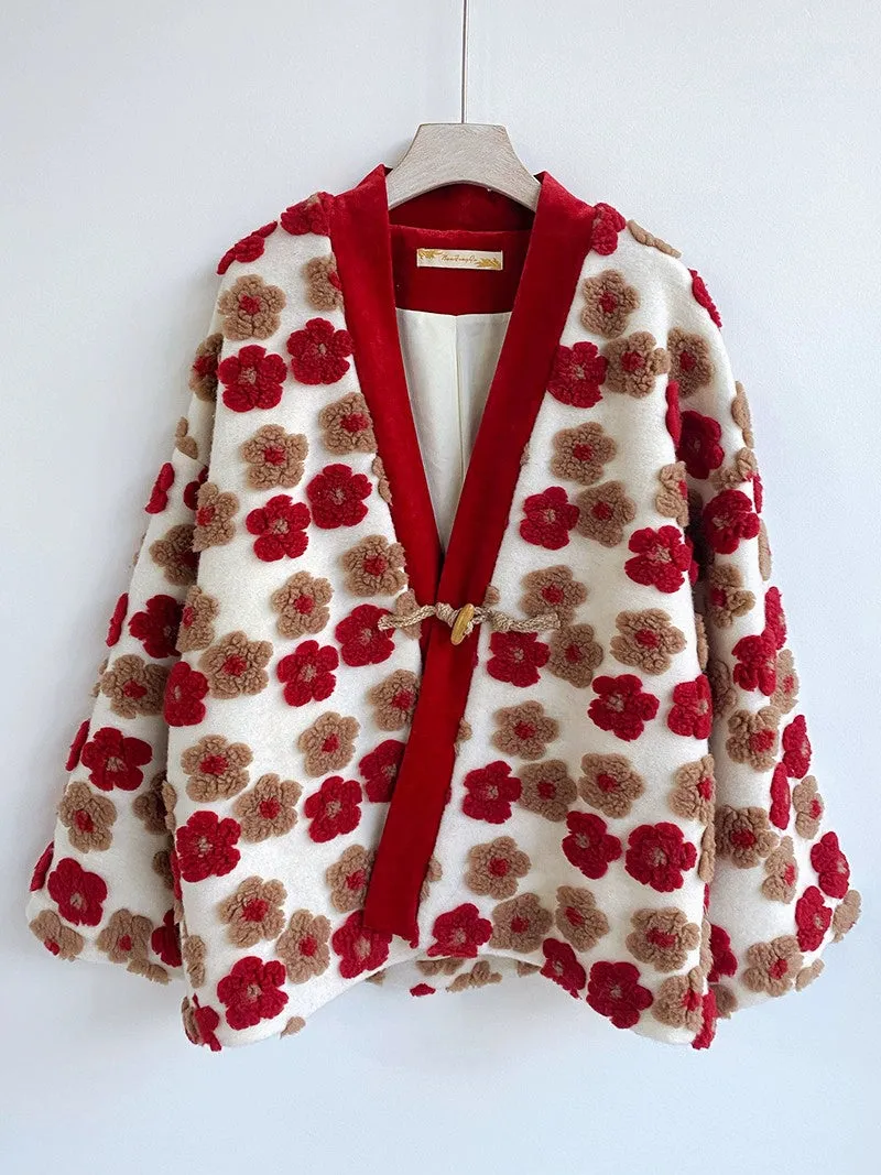 Jian You 间游 Garden Tour Modernized Song Dynasty Floral Sheep Wool Jacket