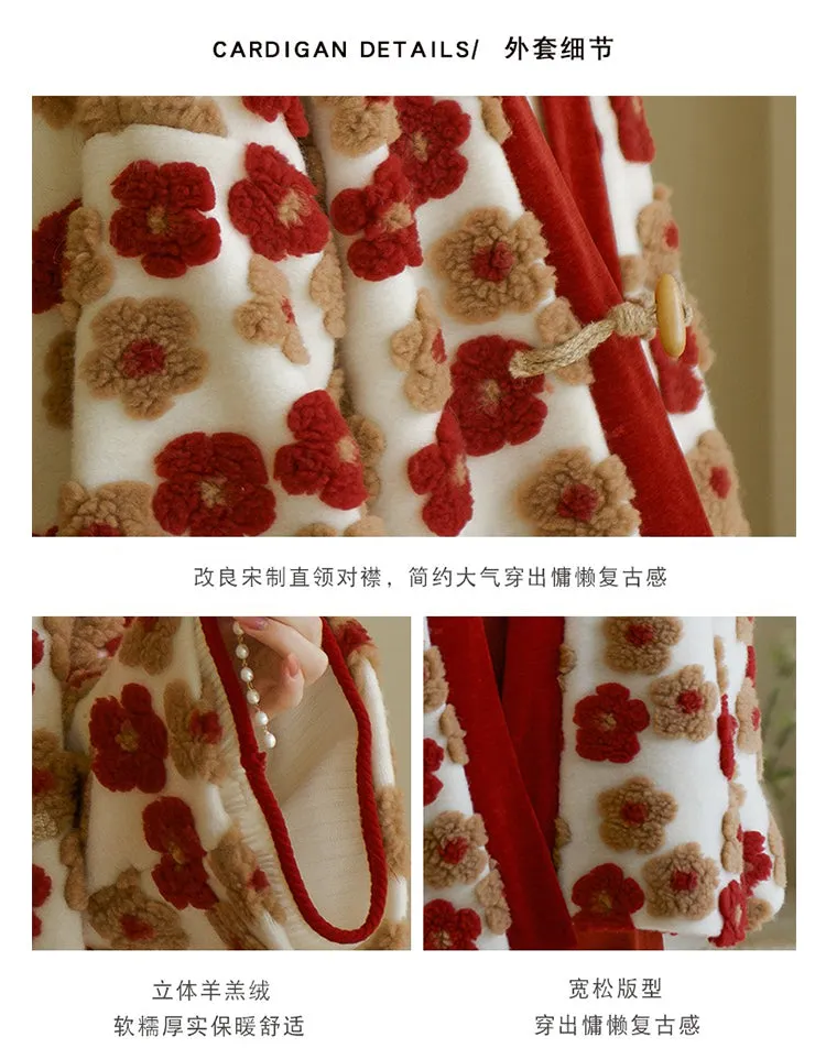 Jian You 间游 Garden Tour Modernized Song Dynasty Floral Sheep Wool Jacket