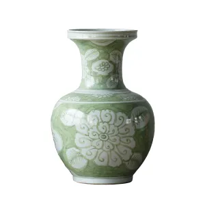 Jingdezhen Hand-Painted Vase, Green with Flowers