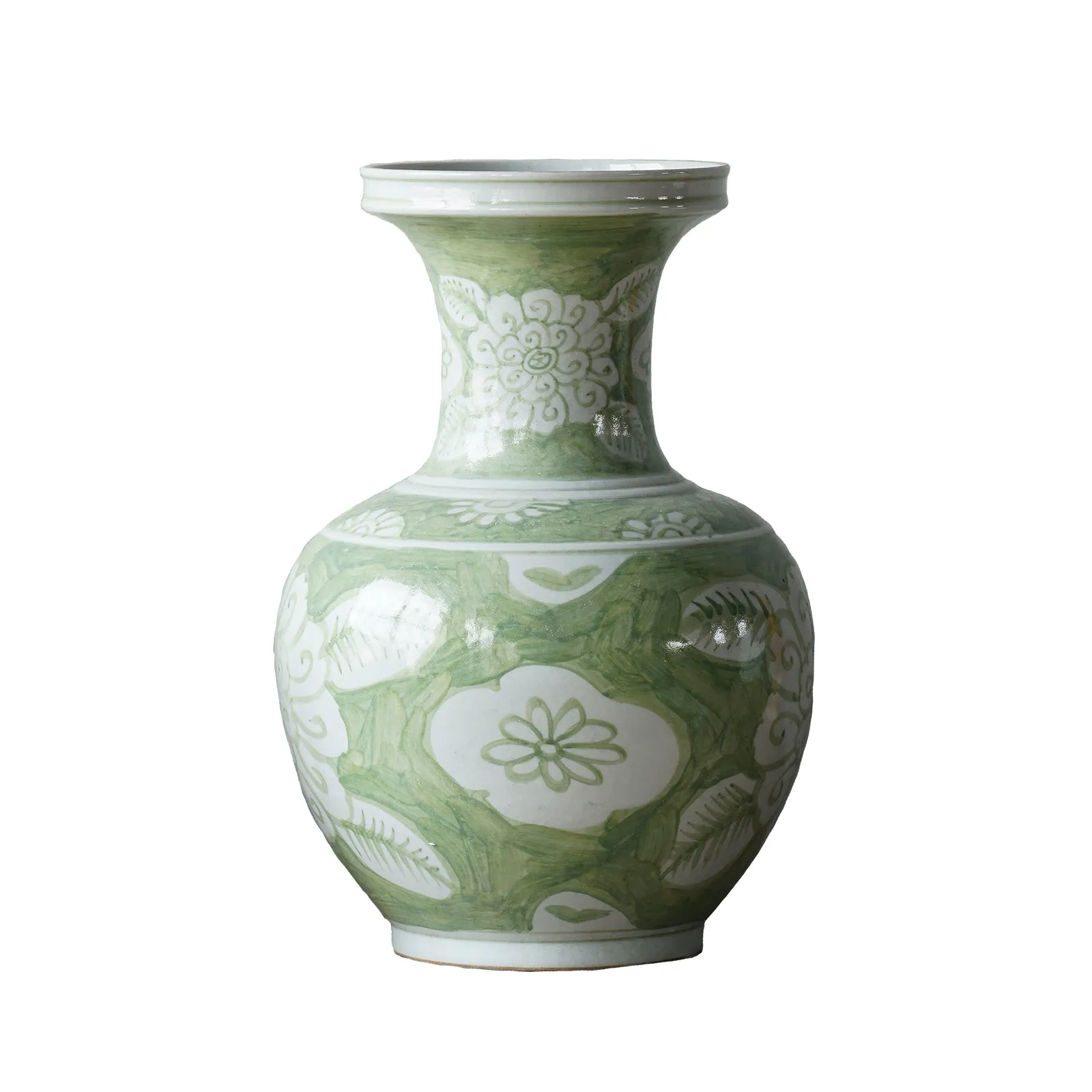 Jingdezhen Hand-Painted Vase, Green with Flowers