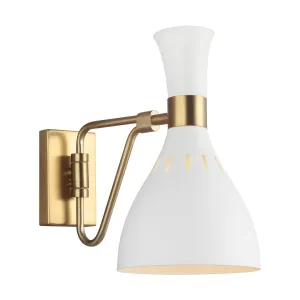 Joan 1-Light Swing Arm Sconce in Matte White/Burnished Brass