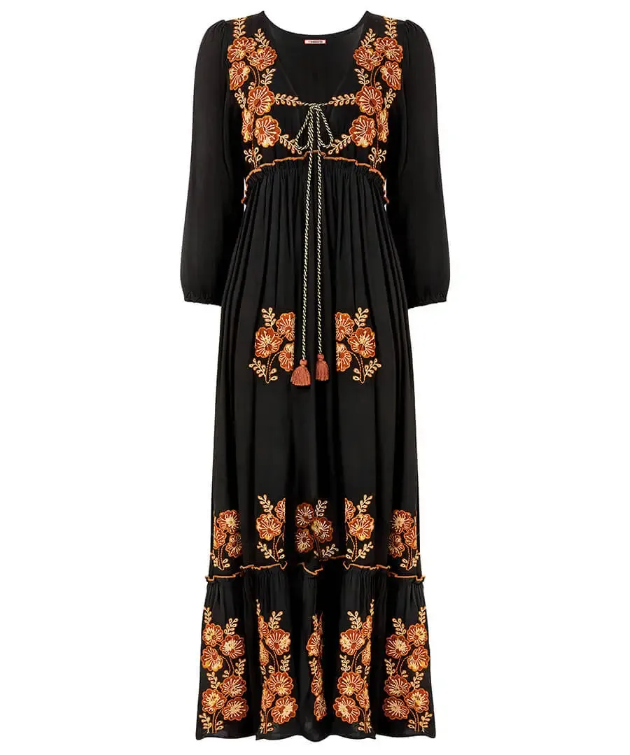 Joe Browns 14 Black Sensational Embroidered Boho Dress