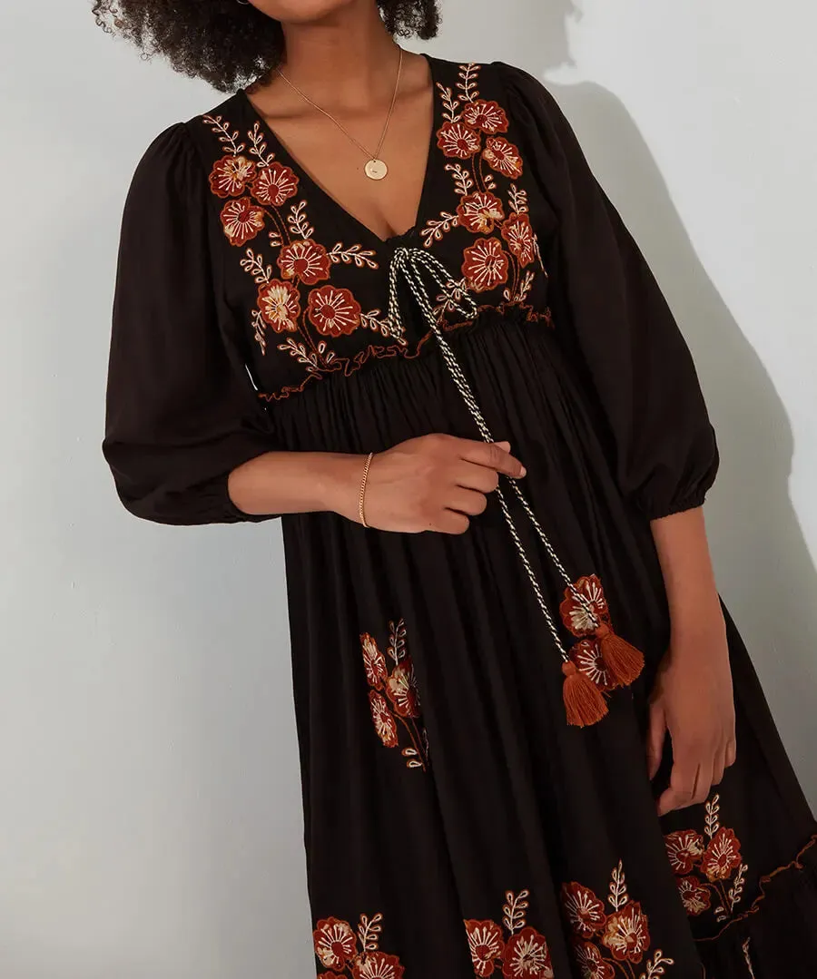 Joe Browns 14 Black Sensational Embroidered Boho Dress