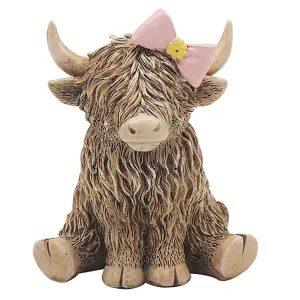 Joe Davies 10cm Happy Highland Cow Pink Bow