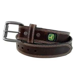 John Deere 38mm Dark Brown Bridle Leather W/Stitched Edges Belt