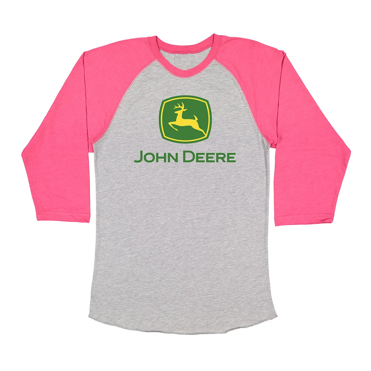 John Deere Women's Pink Raglan 3/4 Sleeve Logo Tee