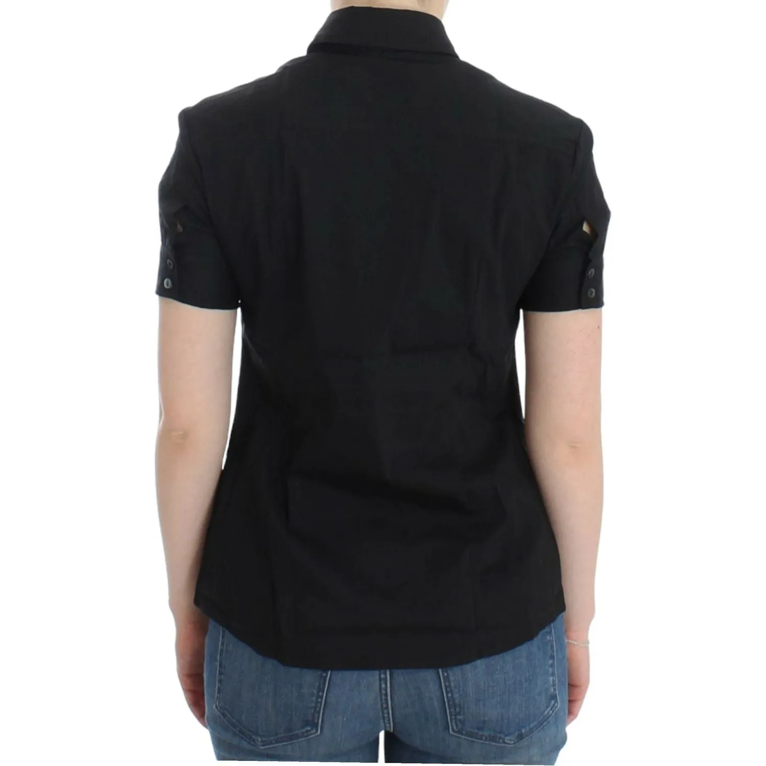 John Galliano Elegant Black Cotton Stretch Shortsleeve Blouse