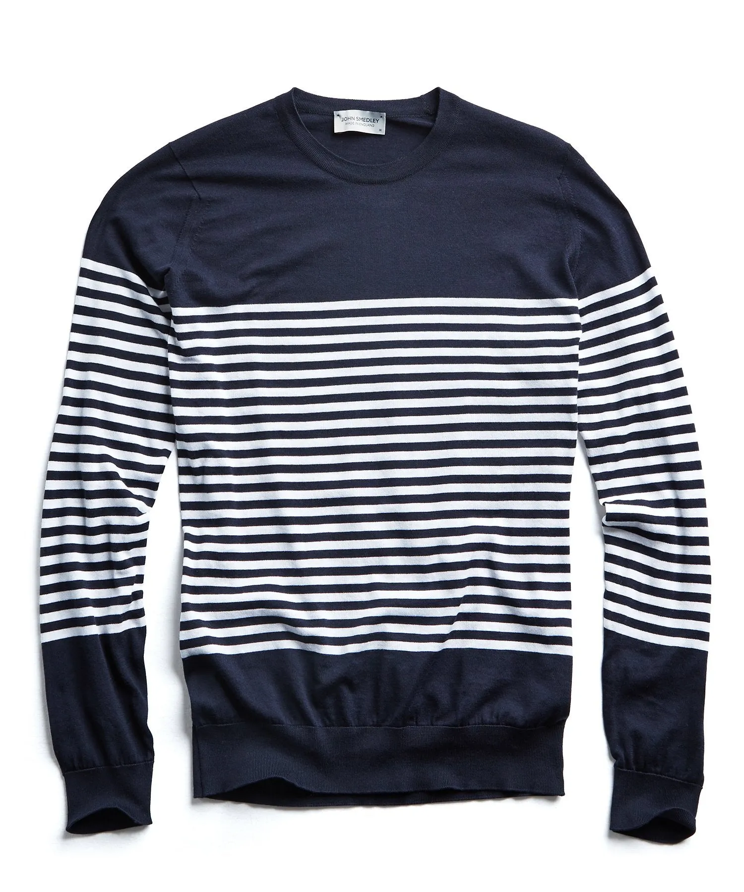 John Smedley Sea Island Cotton Striped Sweater in Navy