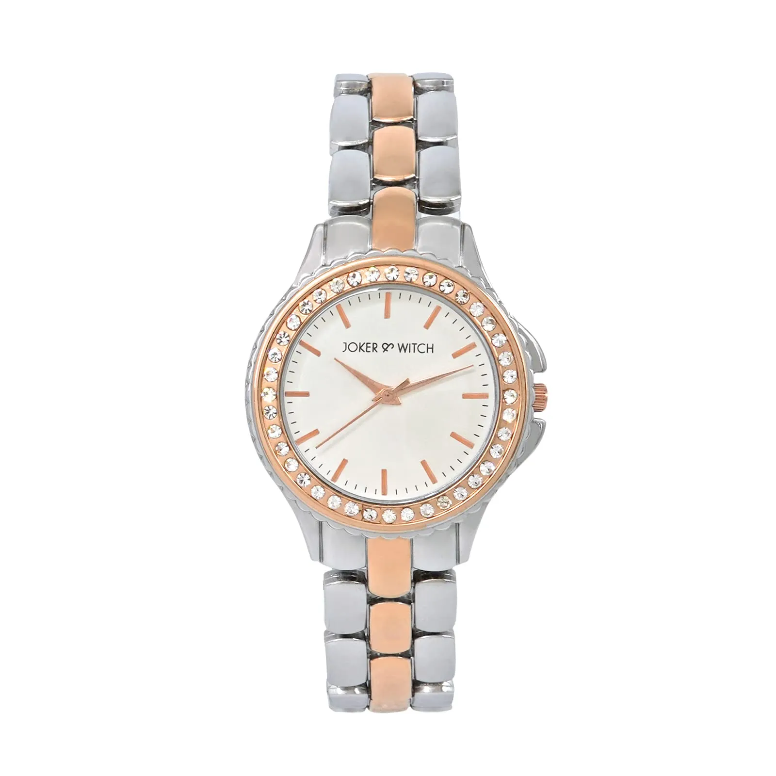 Joker & Witch Erica White Dial Rose Gold Silver Stainless Steel Analogue Watch for Women