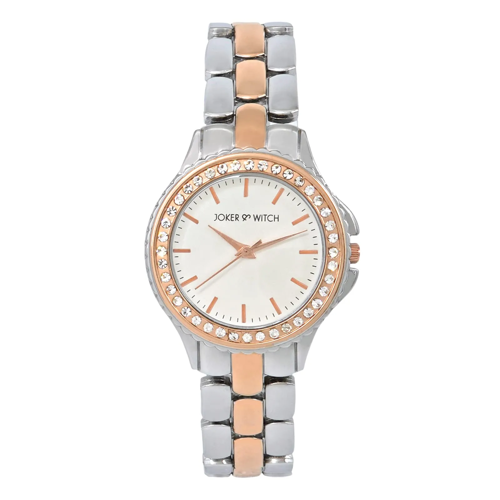 Joker & Witch Erica White Dial Rose Gold Silver Stainless Steel Analogue Watch for Women