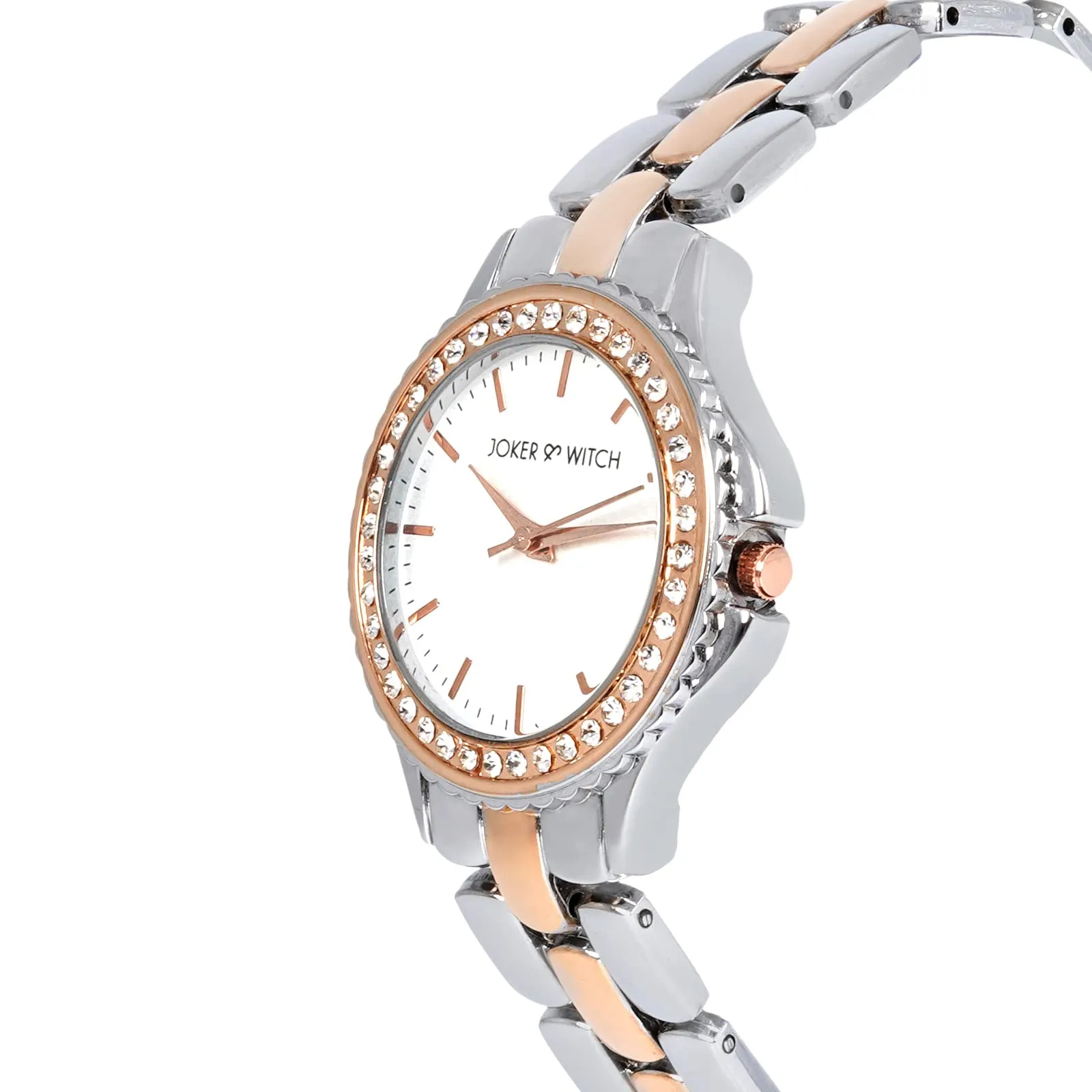 Joker & Witch Erica White Dial Rose Gold Silver Stainless Steel Analogue Watch for Women