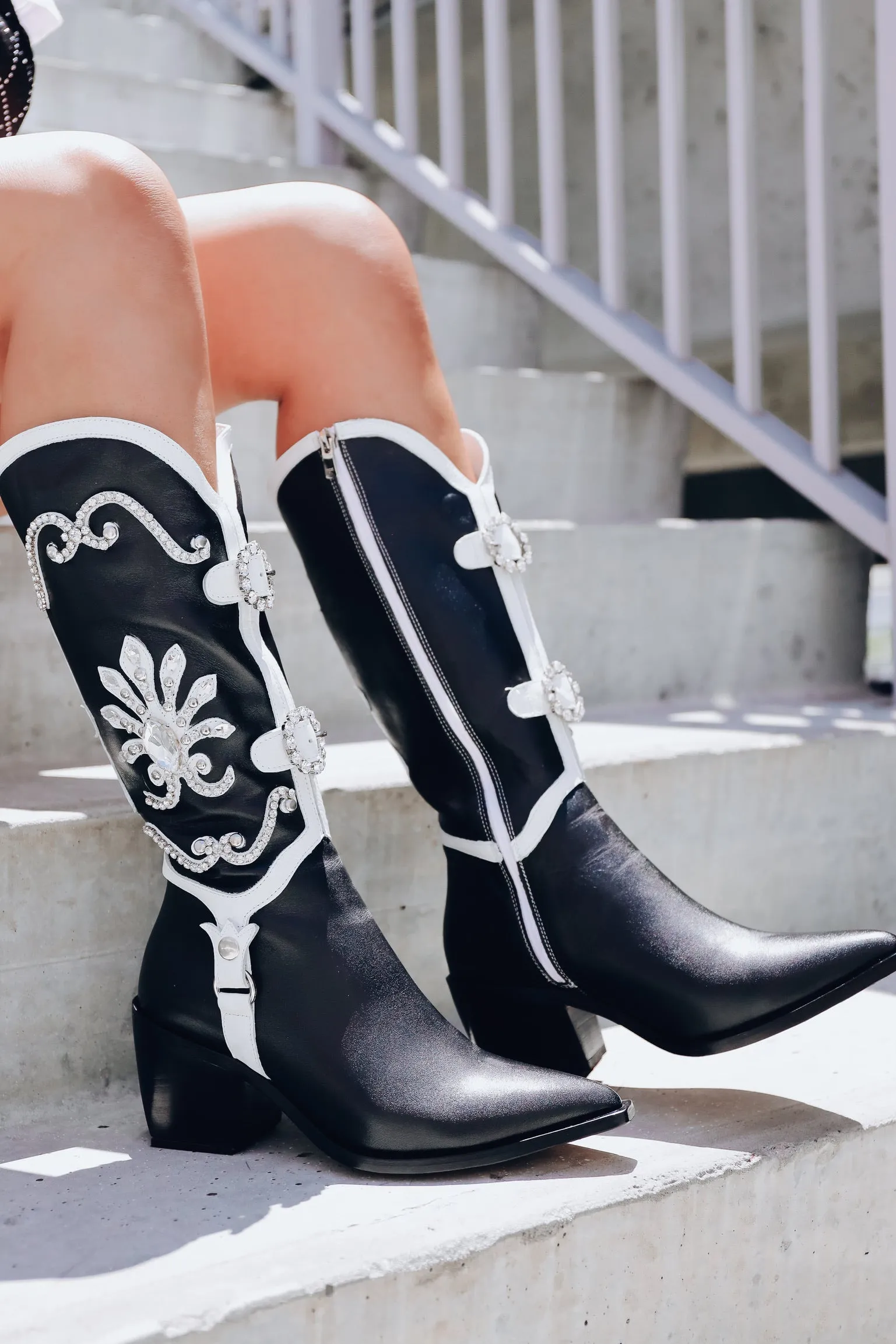 Jolene Embellished Cowgirl Boots - Black