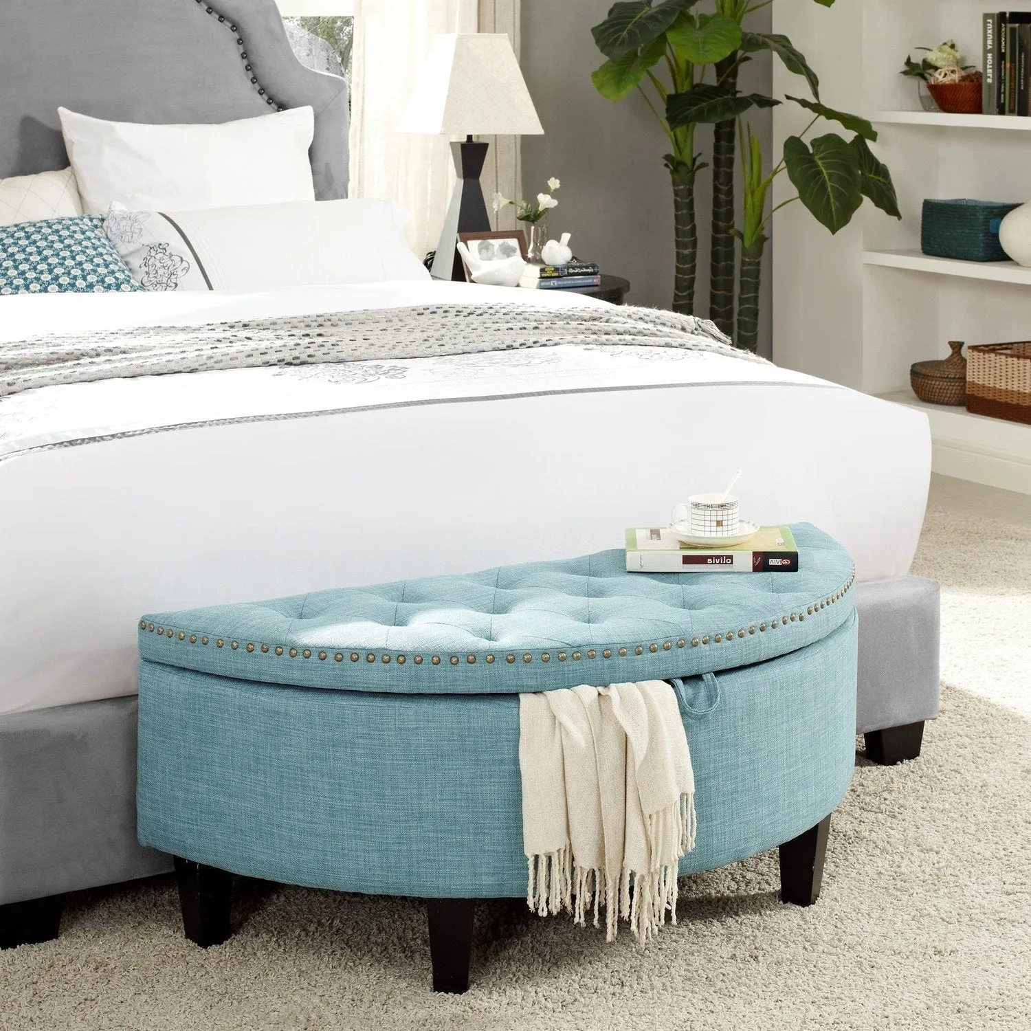 Jolie Half-Moon Linen Storage Ottoman