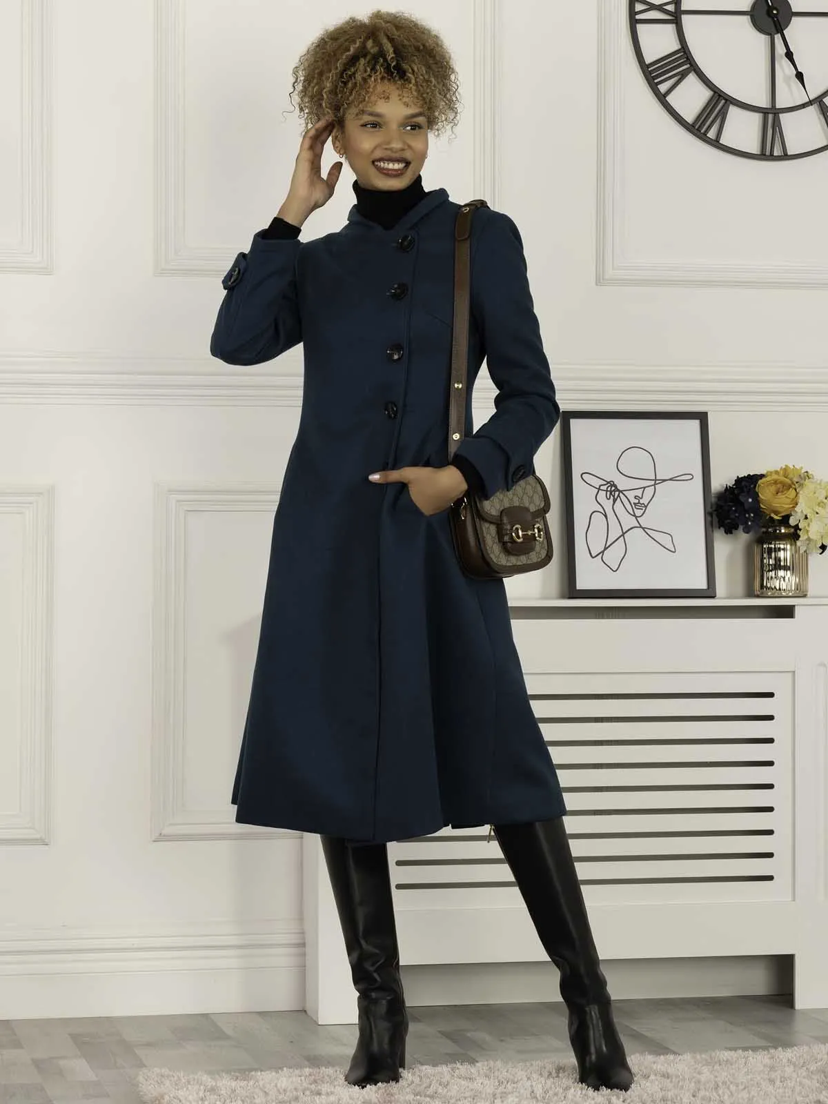 Jolie Moi Kate Fit & Flare Midi Coat, Dark Teal