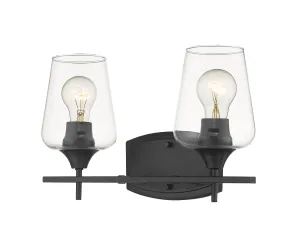 Joliet 2-Light Vanity in Matte Black with Clear Glass Shade