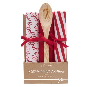 Jolly Candy Cane Kitchen Towel & Spoon, Set of 4