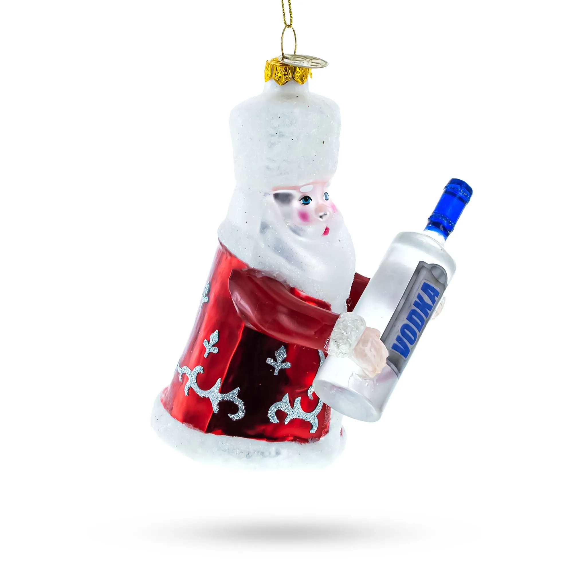 Jolly Santa With Vodka Bottle - Blown Glass Christmas Ornament