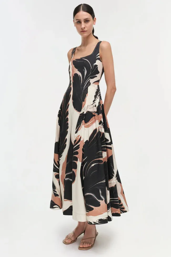 Jonathan Simkhai Paola Midi Dress in Camel Ink Blot